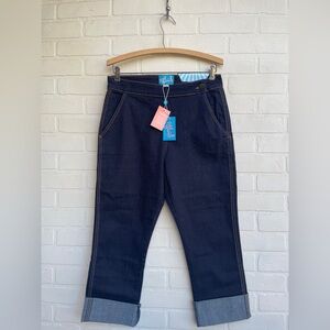 NWT Hell Bunny Dark Blue Denim Cropped Jeans pin up retro style
